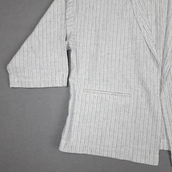 Eileen Fisher Cardigan Womens Large White‎ Black Linen Cotton Open Front Relaxed - Picture 3 of 13